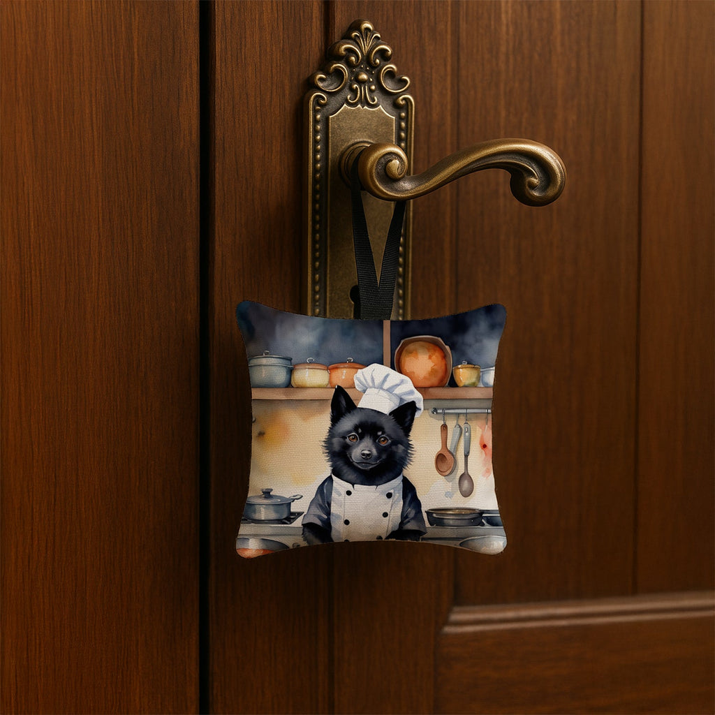 Schipperke The Chef Hanging Square Fabric Ornament 3.5 × 3.5 Decorative Door-Knob & Tree Hanger, Soft Fabric