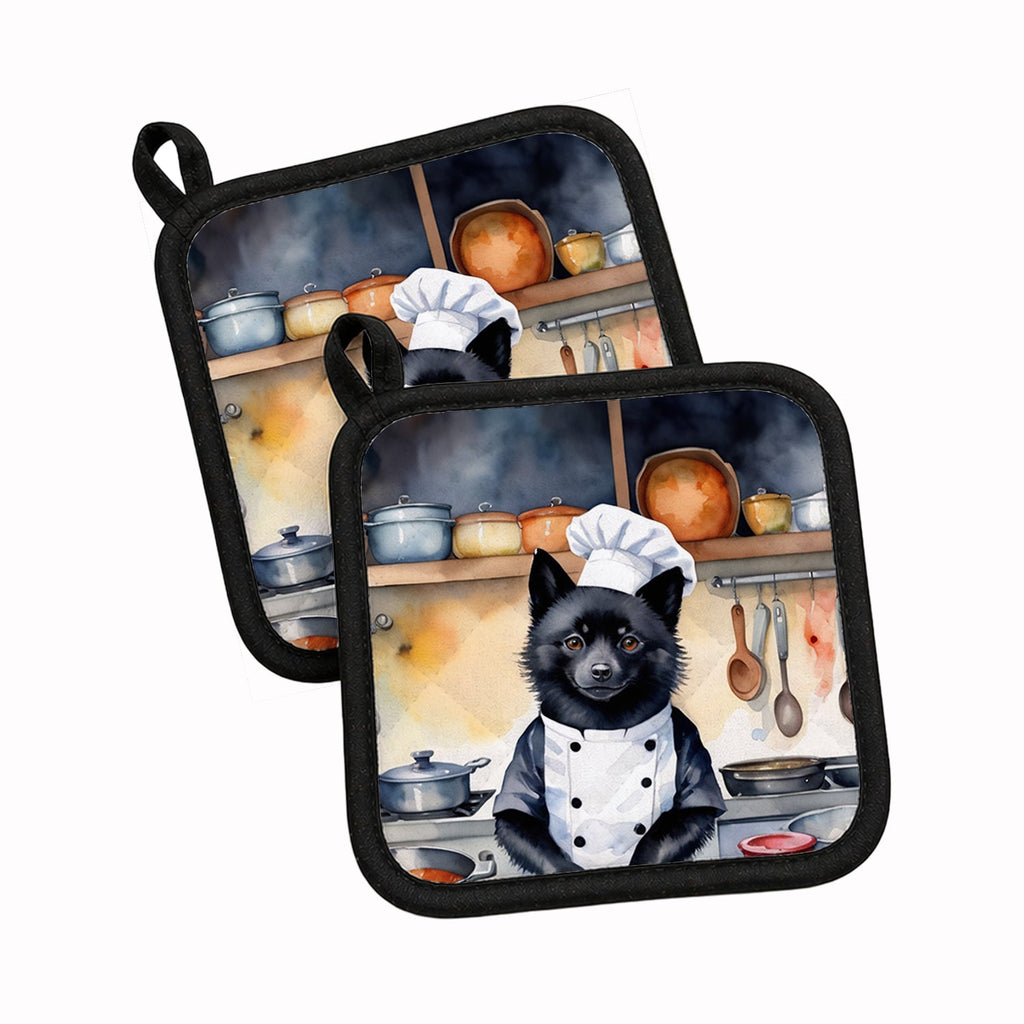 Schipperke The Chef Pot Holder Set of 2 Heat Resistant Quilted Hot Pads 7.5 x 7.5 Inch, Insulated Kitchen Trivets for Cooking & Baking