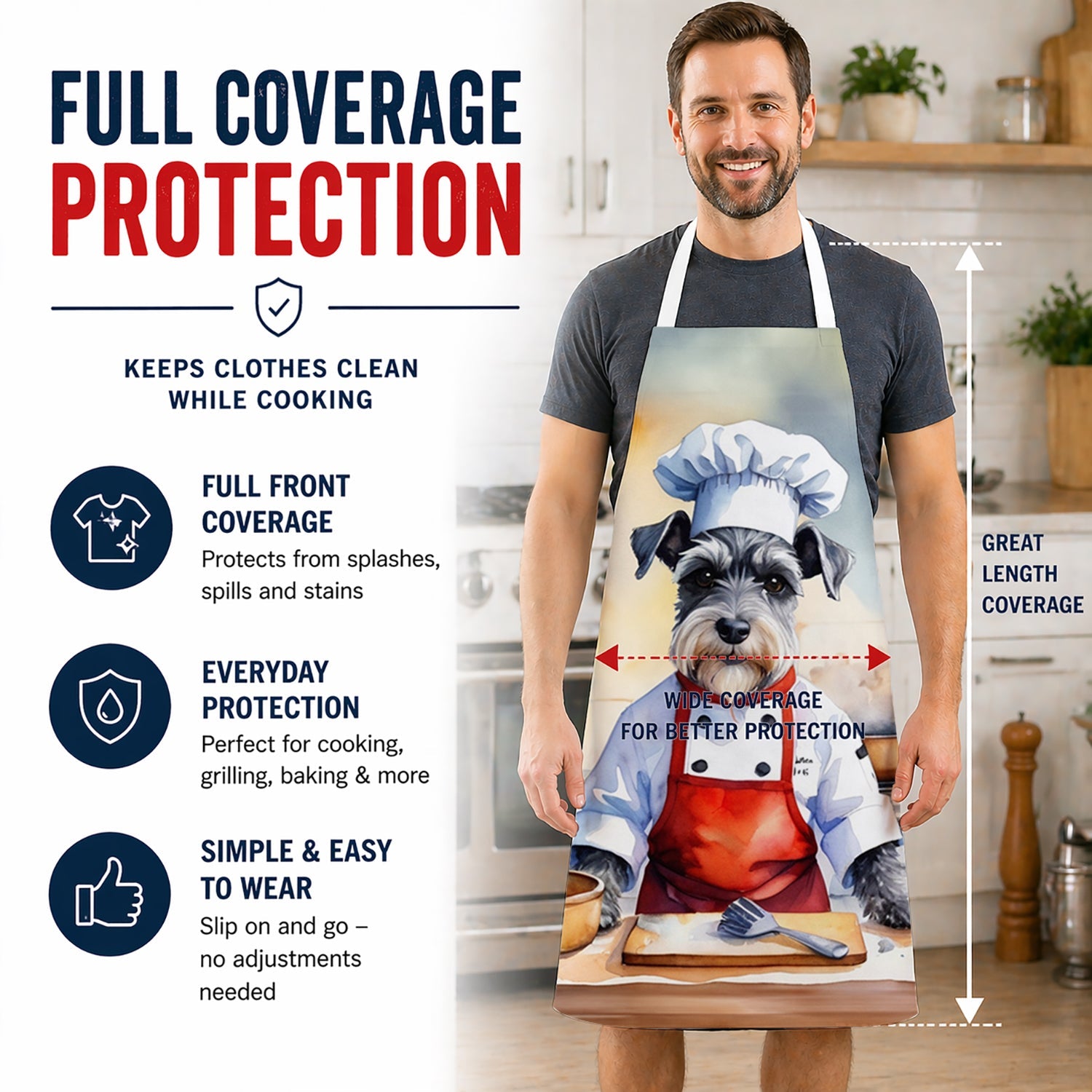 Schnauzer The Chef Apron Cooking Kitchen Server Baking Crafts Gardening for Adult Women Men, Unisex, Large, Multicolor