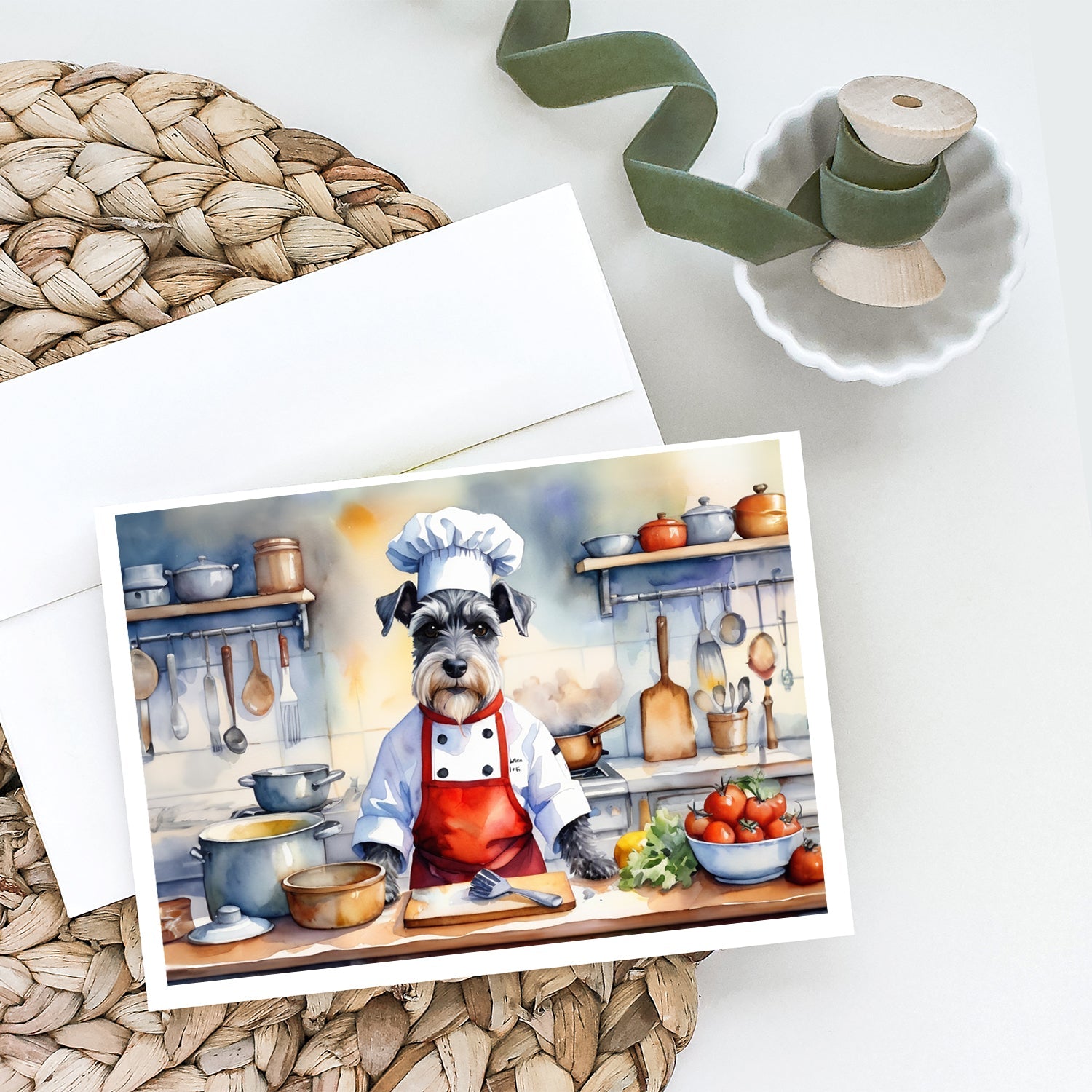 Schnauzer The Chef Greeting Cards Pack of 8 Blank Cards with Envelopes Whimsical A7 Size 5x7