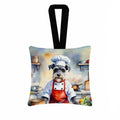 Schnauzer The Chef Hanging Square Fabric Ornament 3.5 × 3.5 Decorative Door-Knob & Tree Hanger, Soft Fabric