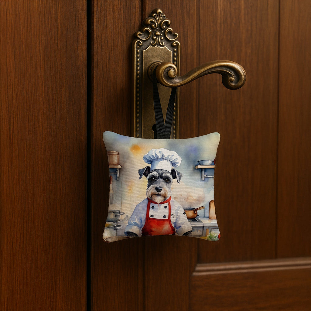 Schnauzer The Chef Hanging Square Fabric Ornament 3.5 × 3.5 Decorative Door-Knob & Tree Hanger, Soft Fabric