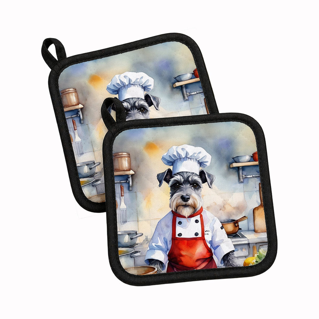 Schnauzer The Chef Pot Holder Set of 2 Heat Resistant Quilted Hot Pads 7.5 x 7.5 Inch, Insulated Kitchen Trivets for Cooking & Baking