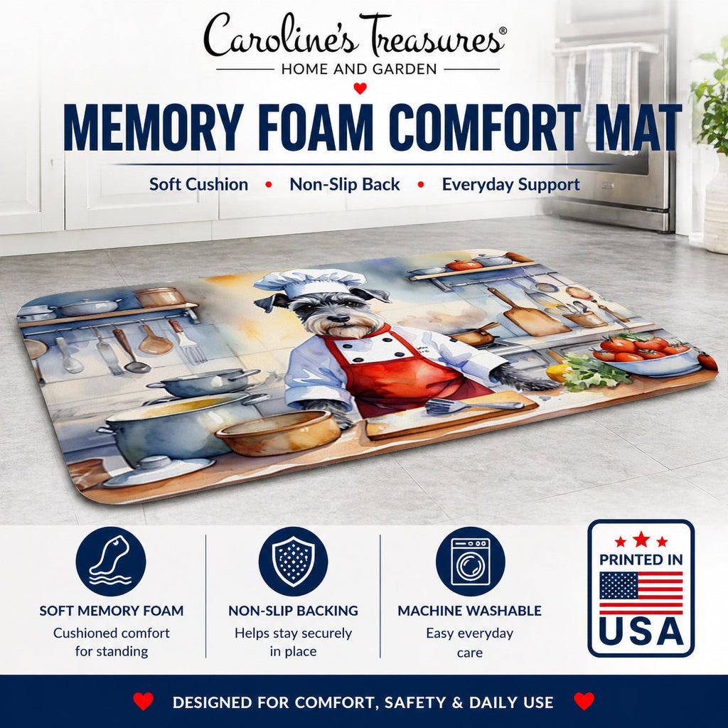 Schnauzer The Chef Memory Foam Kitchen Mat Machine Washable Anti-Fatigue Cushion Comfort Bath or Kitchen Rug