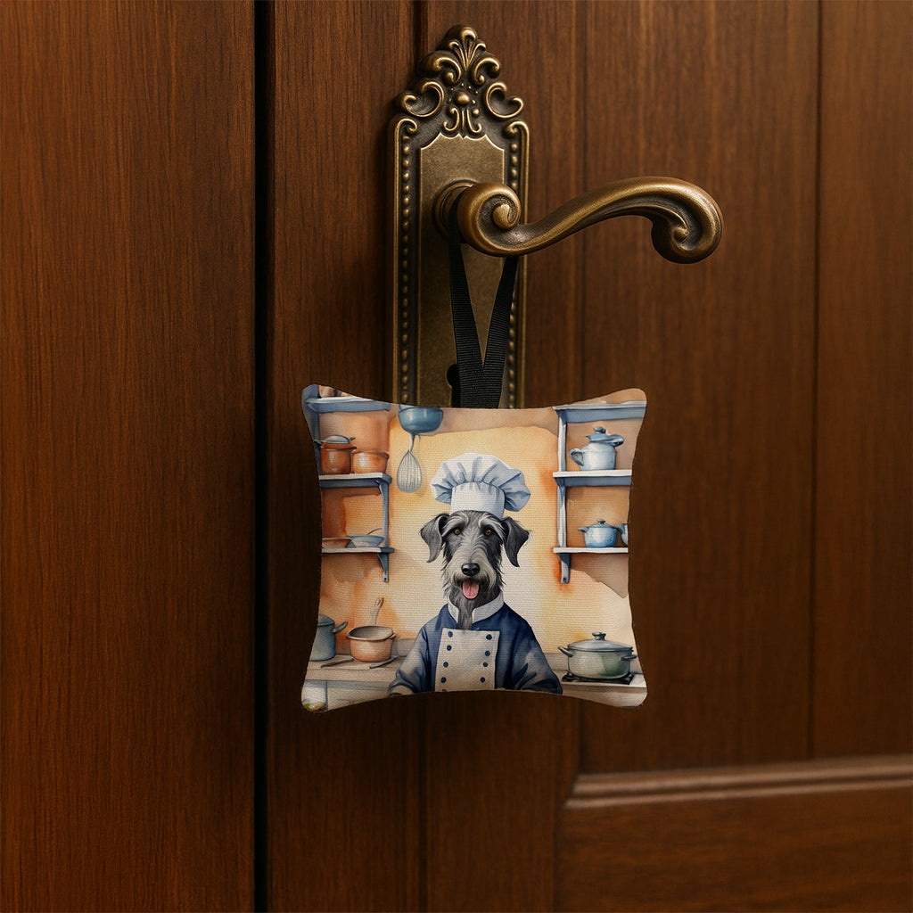 Scottish Deerhound The Chef Hanging Square Fabric Ornament 3.5 × 3.5 Decorative Door-Knob & Tree Hanger, Soft Fabric