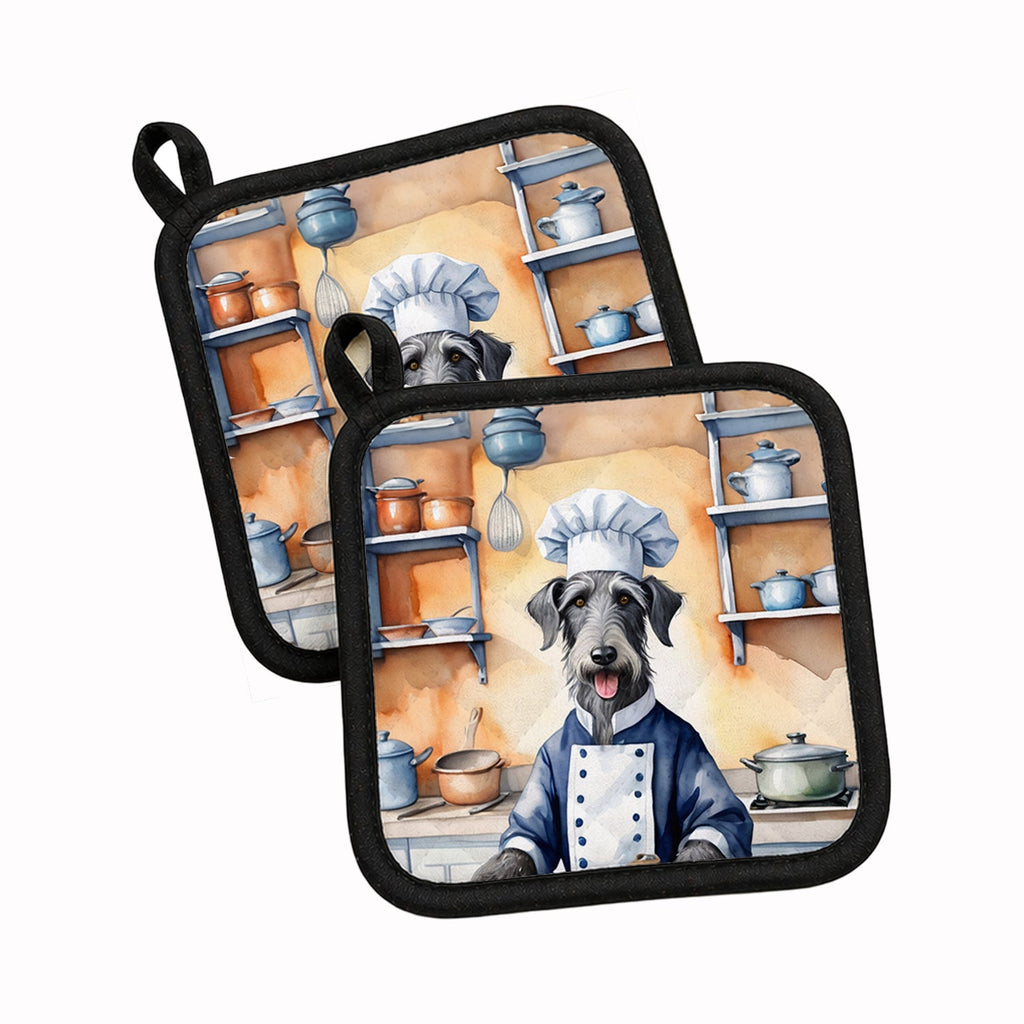 Scottish Deerhound The Chef Pot Holder Set of 2 Heat Resistant Quilted Hot Pads 7.5 x 7.5 Inch, Insulated Kitchen Trivets for Cooking & Baking