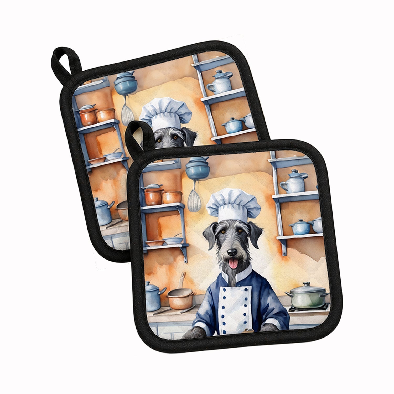 Scottish Deerhound The Chef Pot Holder Set of 2 Heat Resistant Quilted Hot Pads 7.5 x 7.5 Inch, Insulated Kitchen Trivets for Cooking & Baking