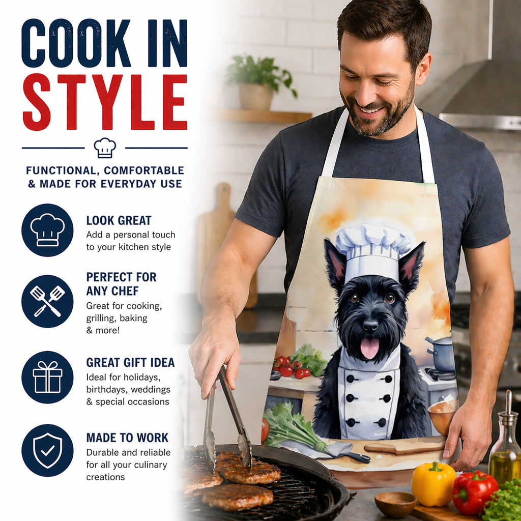 Scottish Terrier The Chef Apron Cooking Kitchen Server Baking Crafts Gardening for Adult Women Men, Unisex, Large, Multicolor