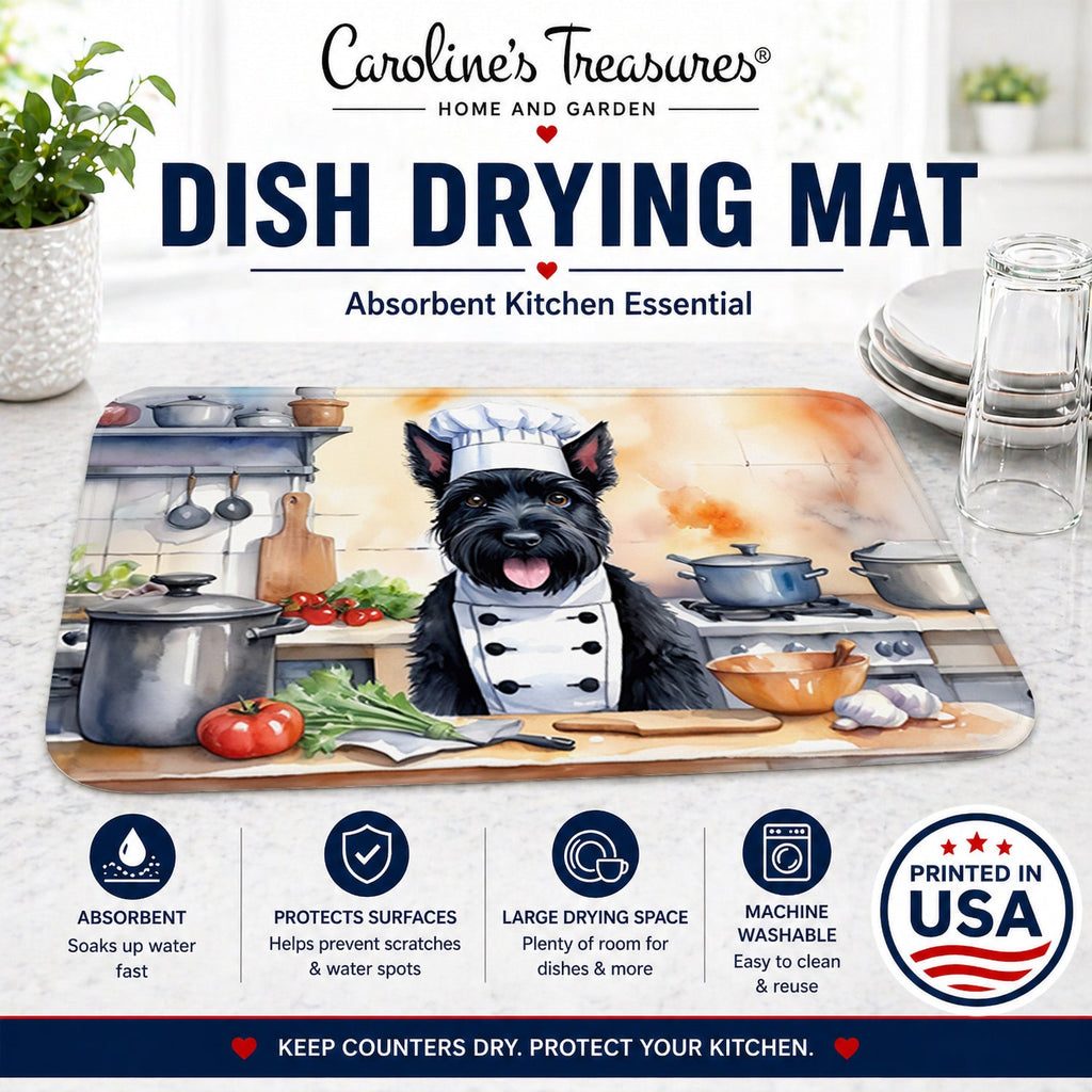 Scottish Terrier The Chef Dish Drying Mat Absorbent Dish Drying Mat Pad for Kitchen Counter Dish Drainer Mat for Countertop, 14 x 21", Multicolor