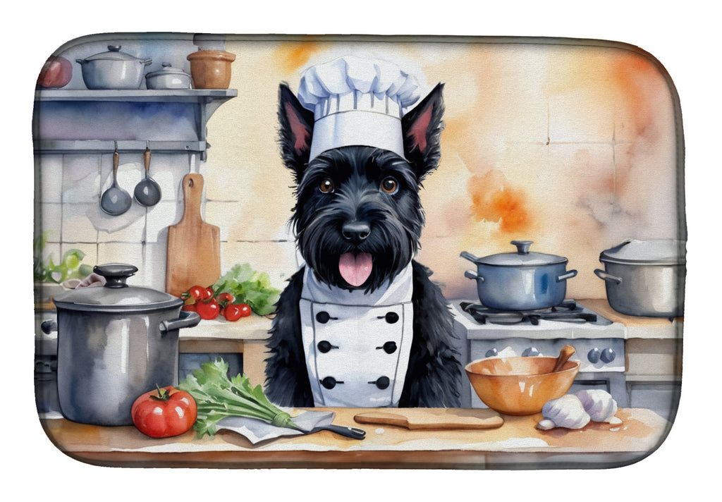 Scottish Terrier The Chef Dish Drying Mat Absorbent Dish Drying Mat Pad for Kitchen Counter Dish Drainer Mat for Countertop, 14 x 21", Multicolor