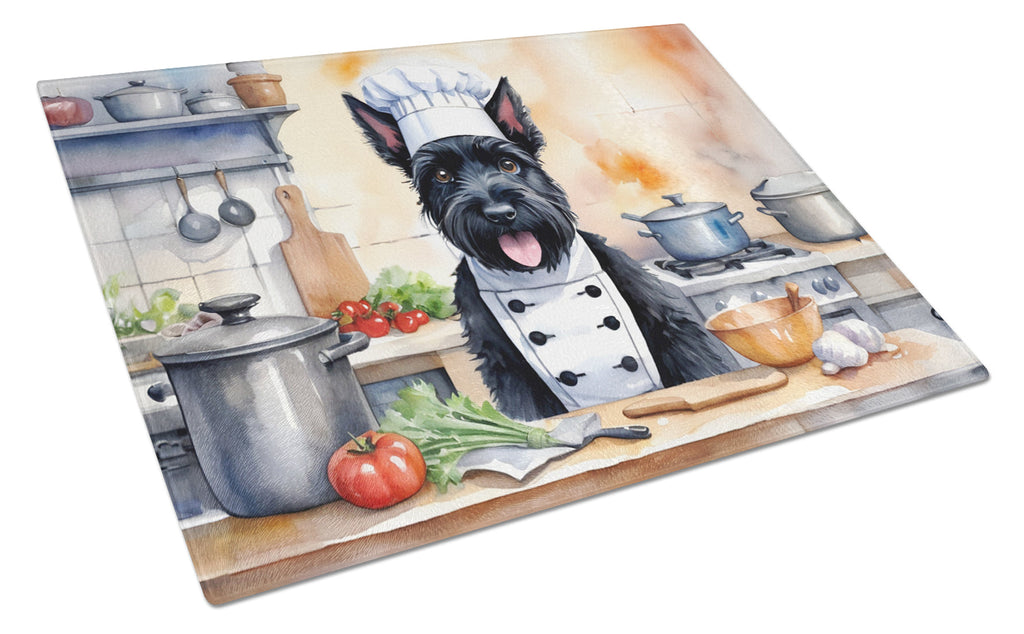 Scottish Terrier The Chef Cutting Board Tempered Glass Kitchen Cutting Surface, Heat Resistant Chopping, Non-Slip Feet, Food Prep & Serving