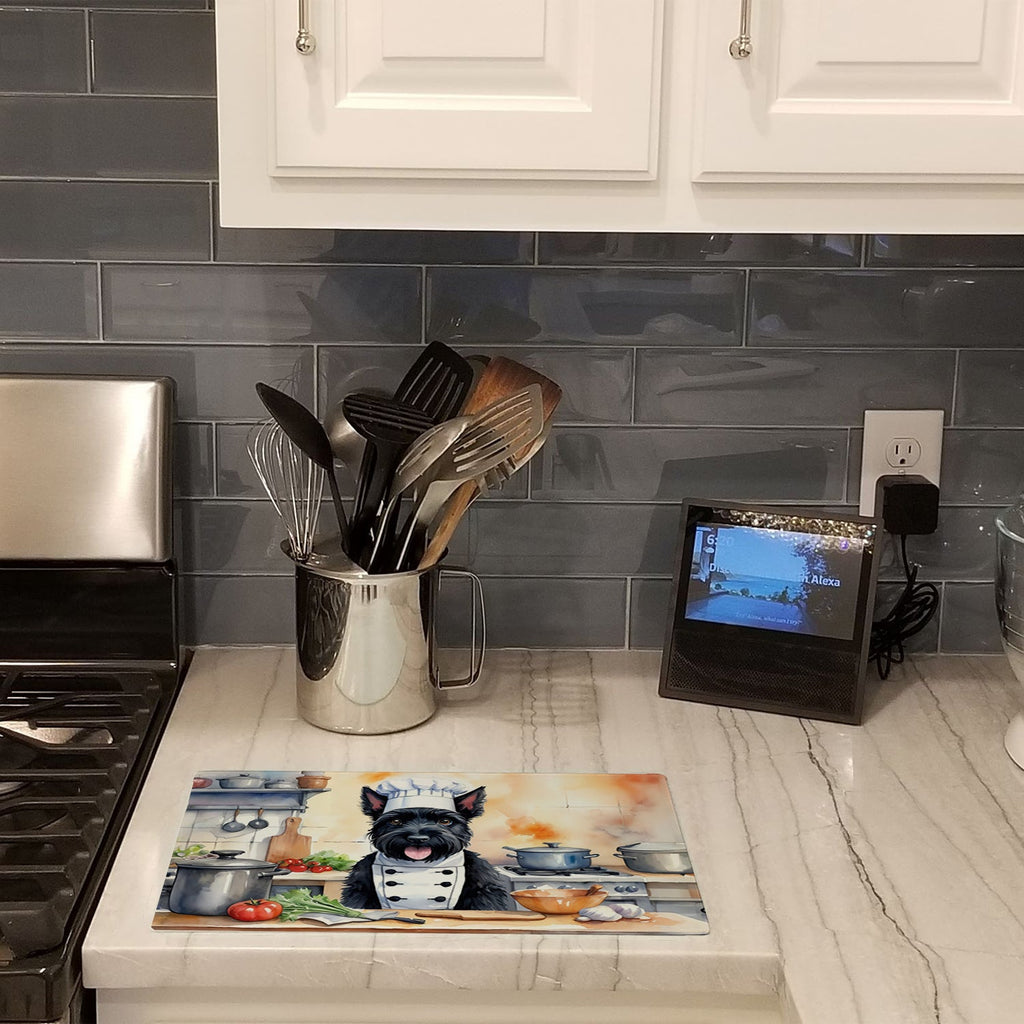 Scottish Terrier The Chef Cutting Board Tempered Glass Kitchen Cutting Surface, Heat Resistant Chopping, Non-Slip Feet, Food Prep & Serving