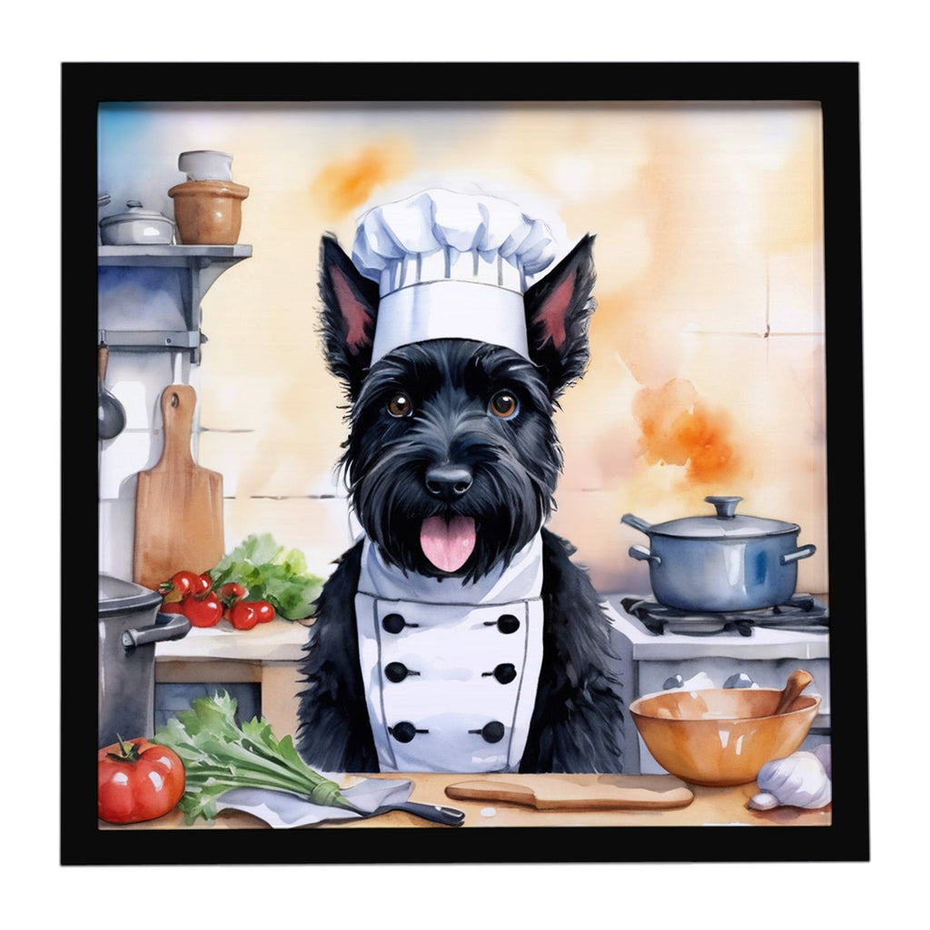 Scottish Terrier The Chef Framed Metal Print Bathroom, Kitchen, Office, Home Decor Wall Art Ready to Hang, Square, 8X8