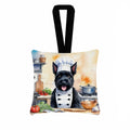 Scottish Terrier The Chef Hanging Square Fabric Ornament 3.5 × 3.5 Decorative Door-Knob & Tree Hanger, Soft Fabric