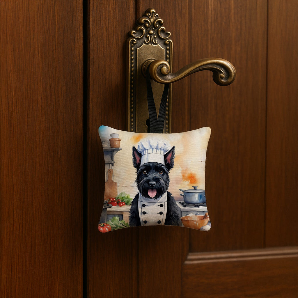Scottish Terrier The Chef Hanging Square Fabric Ornament 3.5 × 3.5 Decorative Door-Knob & Tree Hanger, Soft Fabric