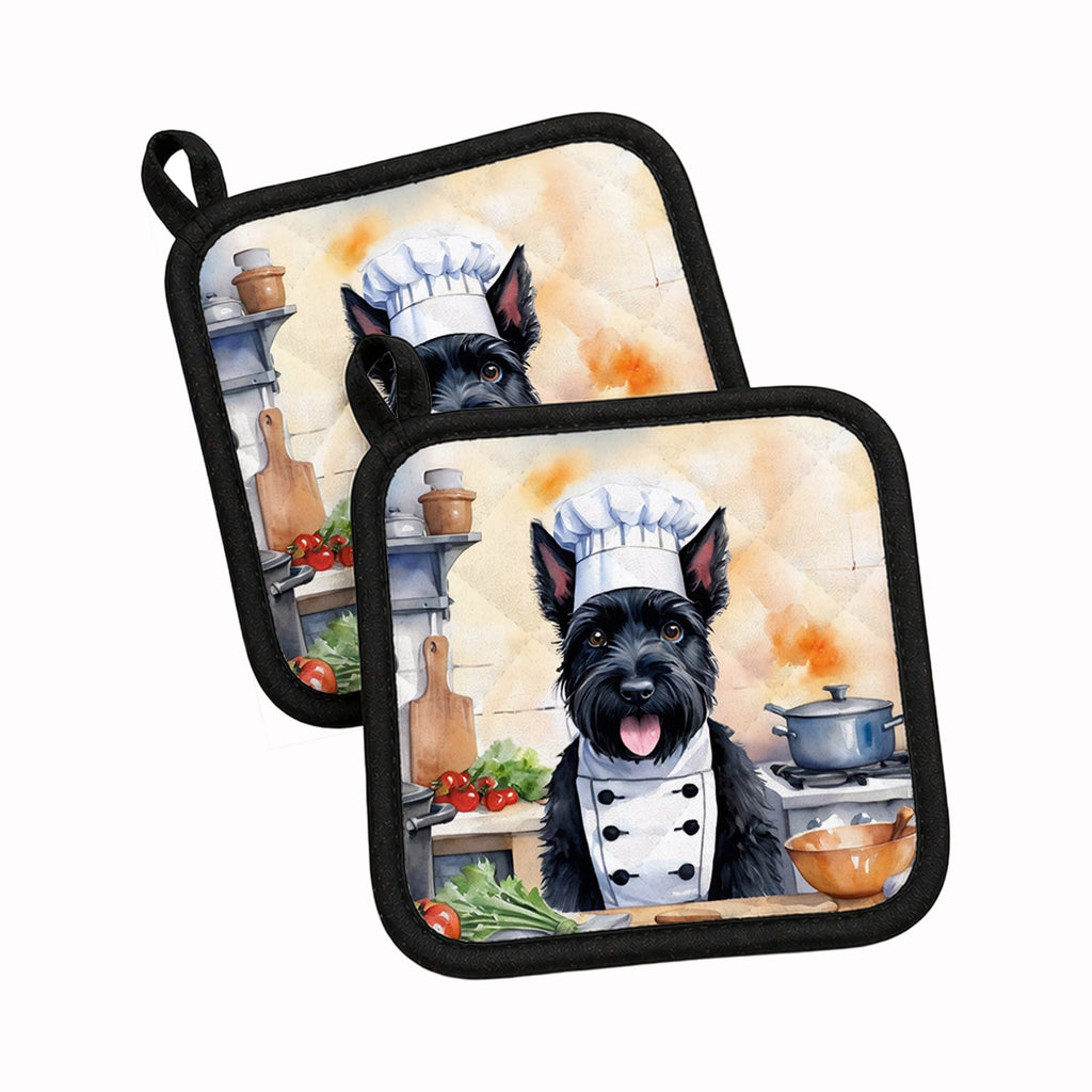 Scottish Terrier The Chef Pot Holder Set of 2 Heat Resistant Quilted Hot Pads 7.5 x 7.5 Inch, Insulated Kitchen Trivets for Cooking & Baking