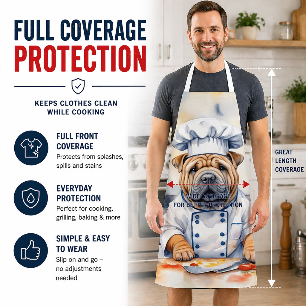 Shar Pei The Chef Apron Cooking Kitchen Server Baking Crafts Gardening for Adult Women Men, Unisex, Large, Multicolor