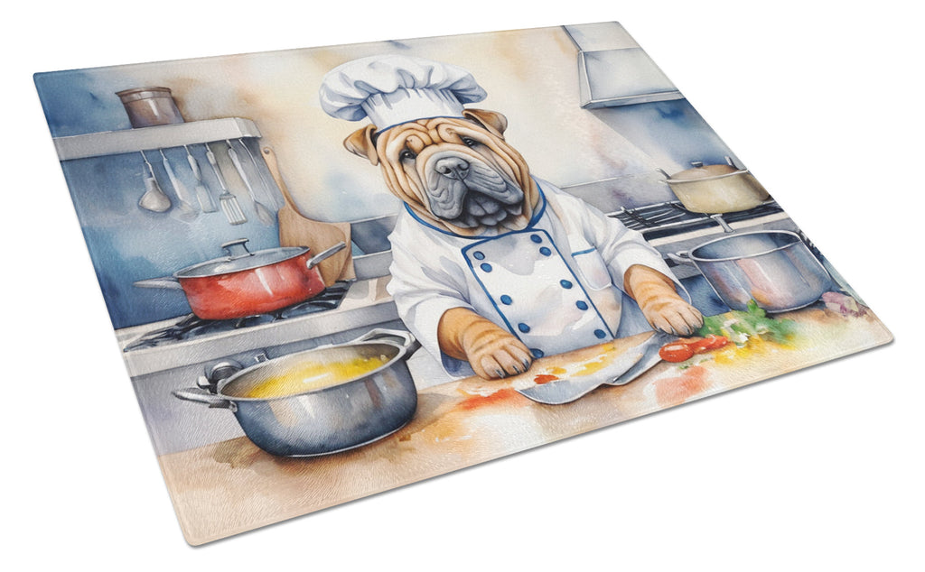 Shar Pei The Chef Cutting Board Tempered Glass Kitchen Cutting Surface, Heat Resistant Chopping, Non-Slip Feet, Food Prep & Serving