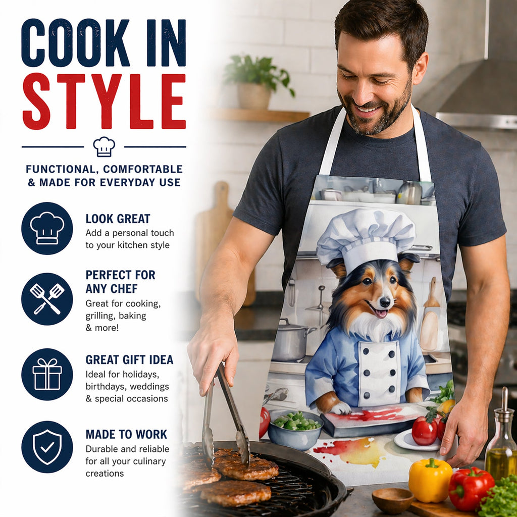 Sheltie The Chef Apron Cooking Kitchen Server Baking Crafts Gardening for Adult Women Men, Unisex, Large, Multicolor