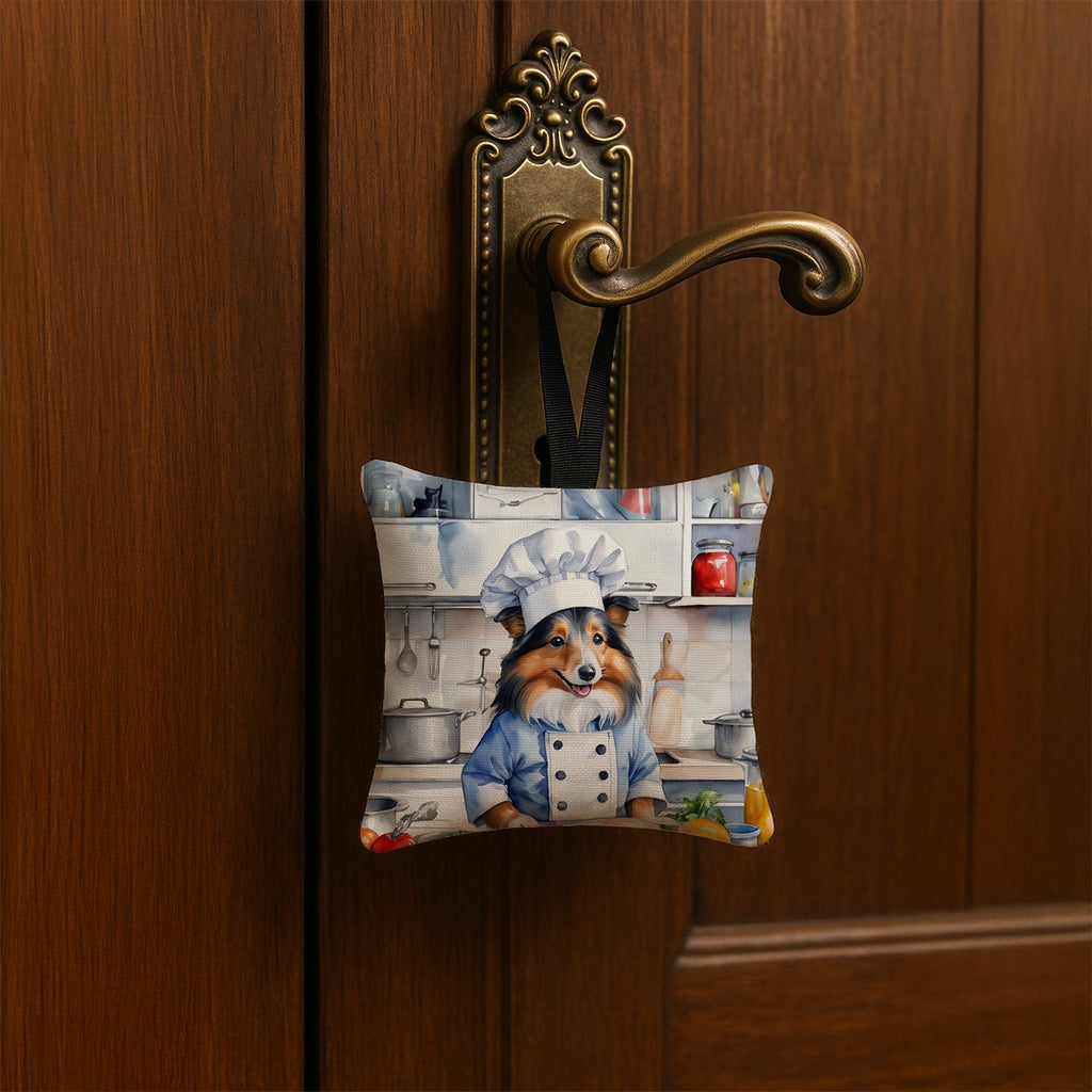 Sheltie The Chef Hanging Square Fabric Ornament 3.5 × 3.5 Decorative Door-Knob & Tree Hanger, Soft Fabric