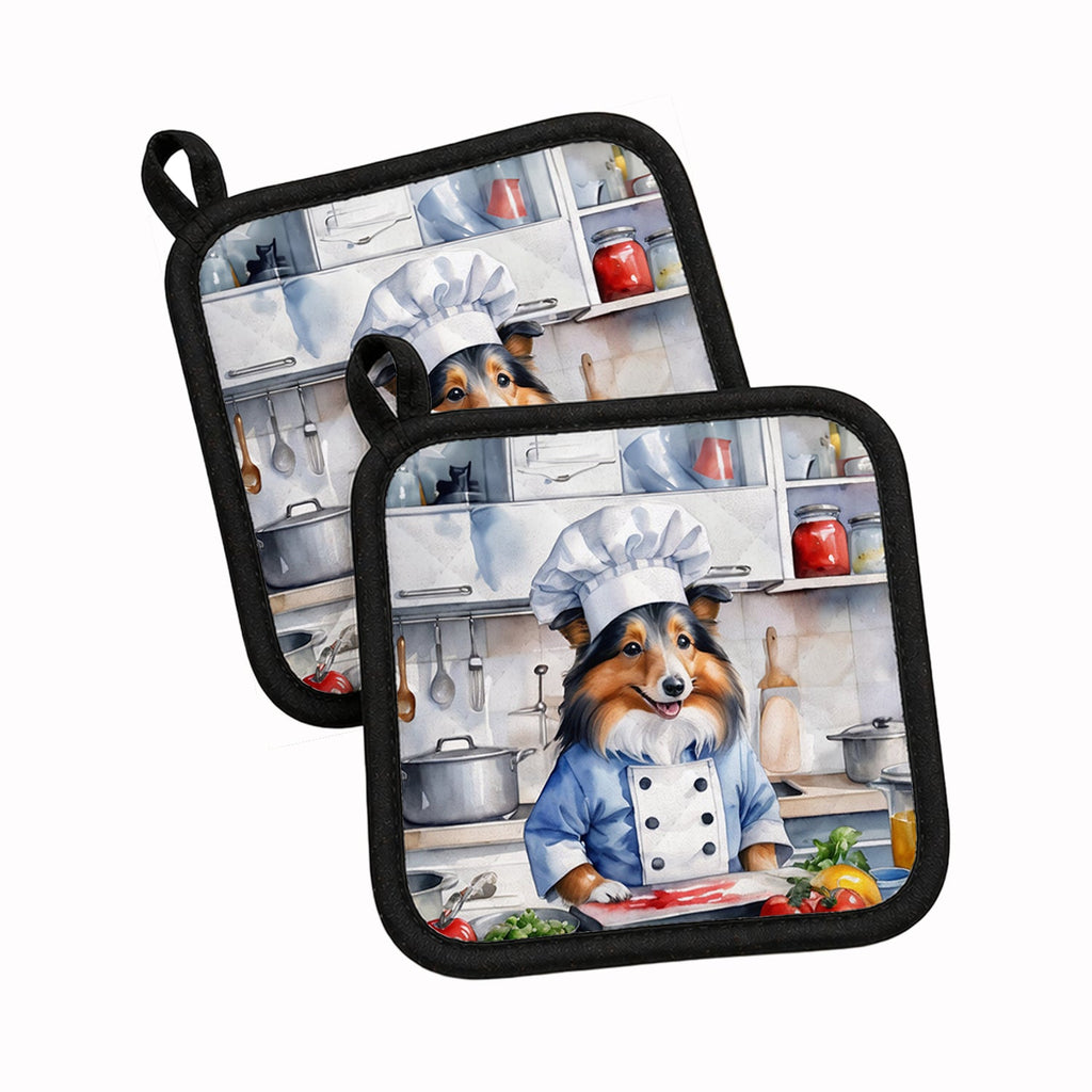 Sheltie The Chef Pot Holder Set of 2 Heat Resistant Quilted Hot Pads 7.5 x 7.5 Inch, Insulated Kitchen Trivets for Cooking & Baking