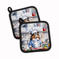 Sheltie The Chef Pot Holder Set of 2 Heat Resistant Quilted Hot Pads 7.5 x 7.5 Inch, Insulated Kitchen Trivets for Cooking & Baking