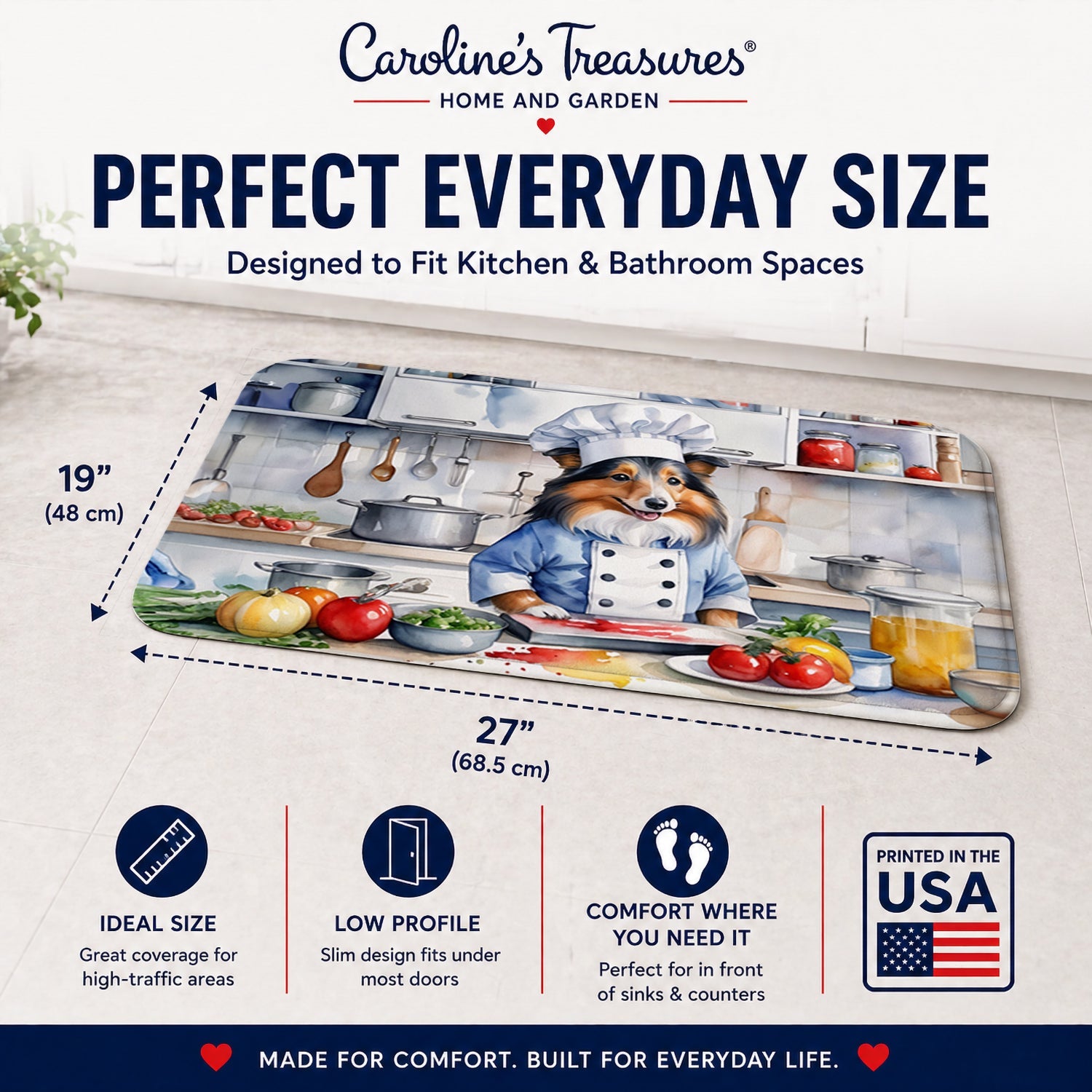 Sheltie The Chef Memory Foam Kitchen Mat Machine Washable Anti-Fatigue Cushion Comfort Bath or Kitchen Rug