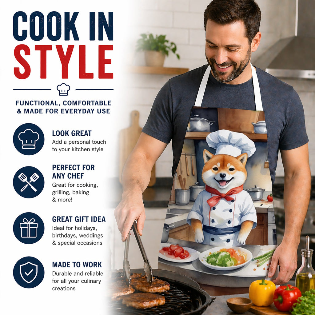 Shiba Inu The Chef Apron Cooking Kitchen Server Baking Crafts Gardening for Adult Women Men, Unisex, Large, Multicolor