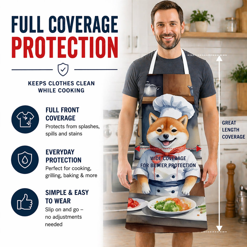 Shiba Inu The Chef Apron Cooking Kitchen Server Baking Crafts Gardening for Adult Women Men, Unisex, Large, Multicolor