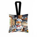 Shiba Inu The Chef Hanging Square Fabric Ornament 3.5 × 3.5 Decorative Door-Knob & Tree Hanger, Soft Fabric