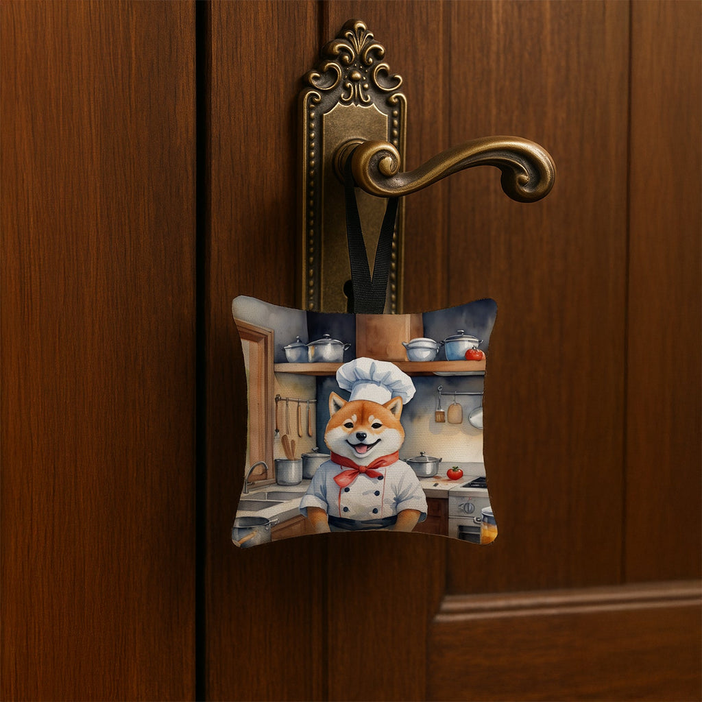 Shiba Inu The Chef Hanging Square Fabric Ornament 3.5 × 3.5 Decorative Door-Knob & Tree Hanger, Soft Fabric