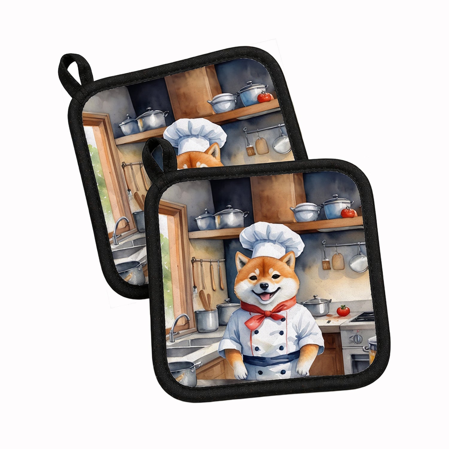 Shiba Inu The Chef Pot Holder Set of 2 Heat Resistant Quilted Hot Pads 7.5 x 7.5 Inch, Insulated Kitchen Trivets for Cooking & Baking
