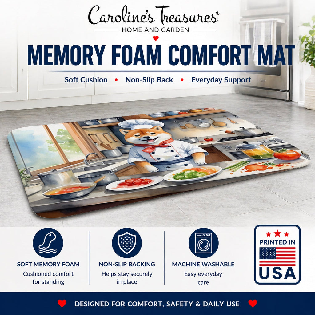 Shiba Inu The Chef Memory Foam Kitchen Mat Machine Washable Anti-Fatigue Cushion Comfort Bath or Kitchen Rug
