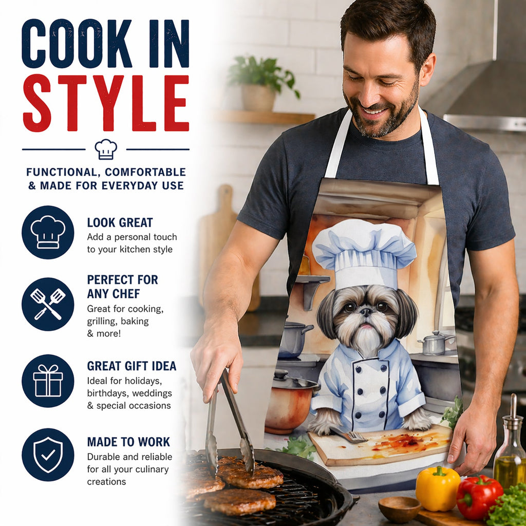 Shih Tzu The Chef Apron Cooking Kitchen Server Baking Crafts Gardening for Adult Women Men, Unisex, Large, Multicolor