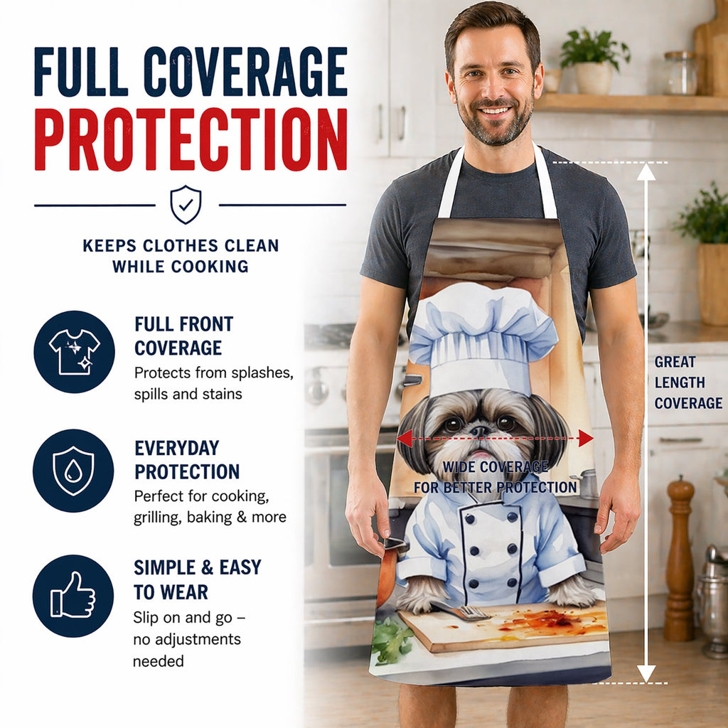 Shih Tzu The Chef Apron Cooking Kitchen Server Baking Crafts Gardening for Adult Women Men, Unisex, Large, Multicolor