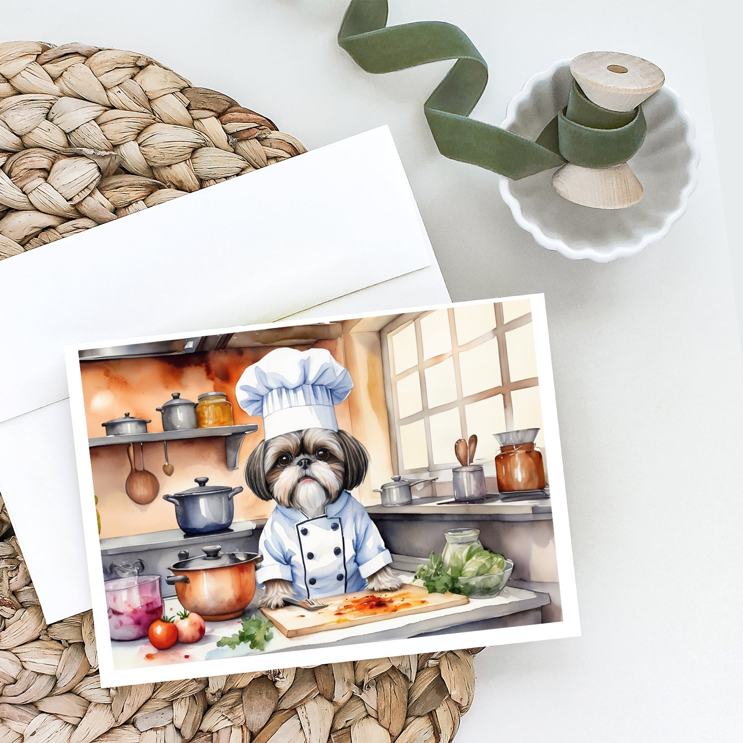 Shih Tzu The Chef Greeting Cards Pack of 8 Blank Cards with Envelopes Whimsical A7 Size 5x7