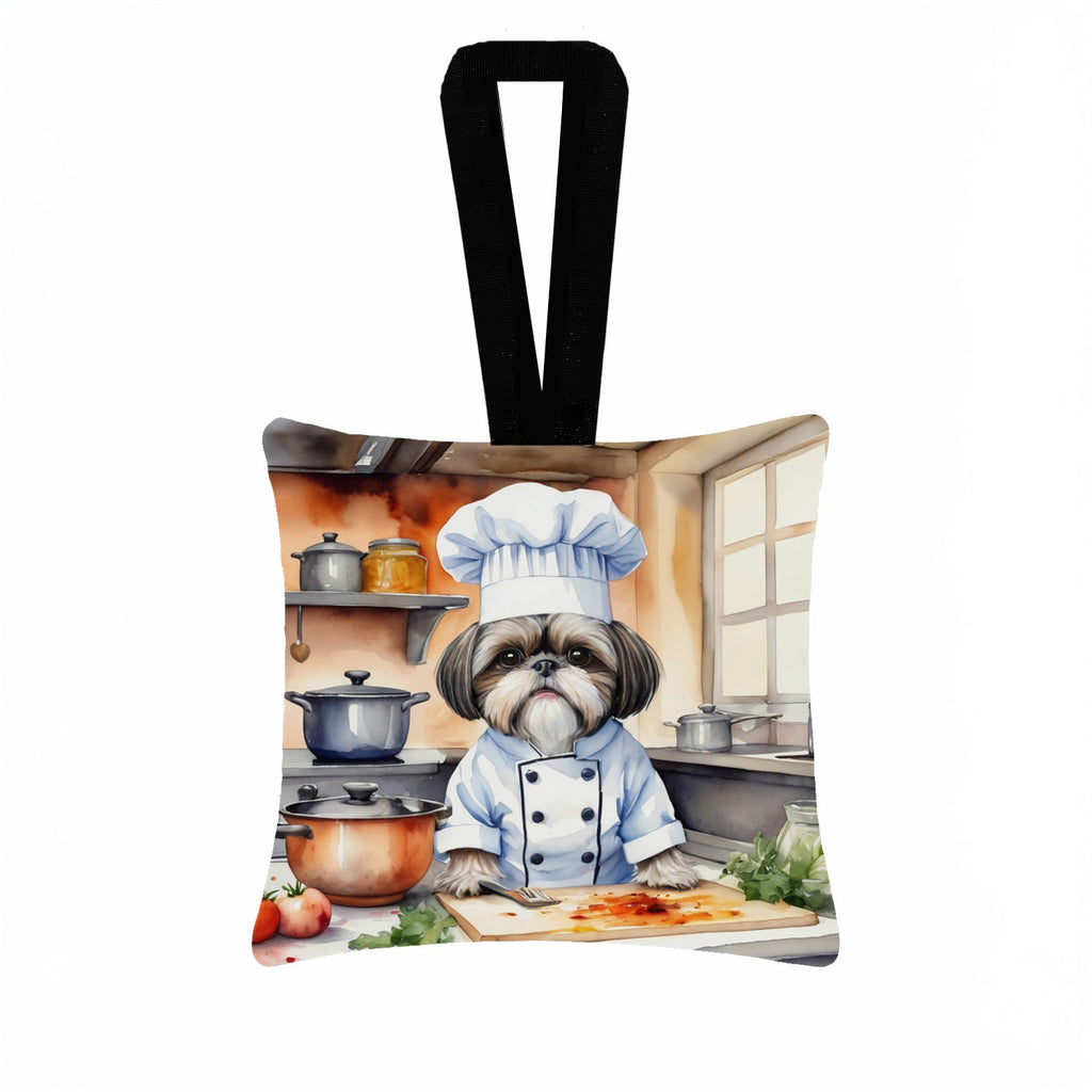 Shih Tzu The Chef Hanging Square Fabric Ornament 3.5 × 3.5 Decorative Door-Knob & Tree Hanger, Soft Fabric