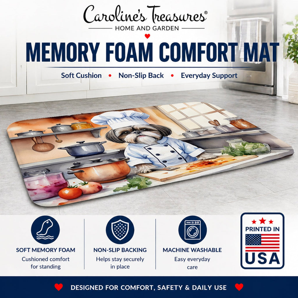 Shih Tzu The Chef Memory Foam Kitchen Mat Machine Washable Anti-Fatigue Cushion Comfort Bath or Kitchen Rug