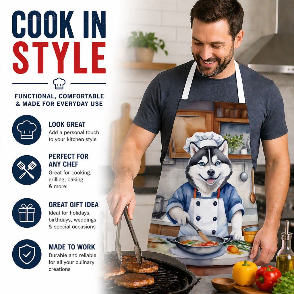 Siberian Husky The Chef Apron Cooking Kitchen Server Baking Crafts Gardening for Adult Women Men, Unisex, Large, Multicolor