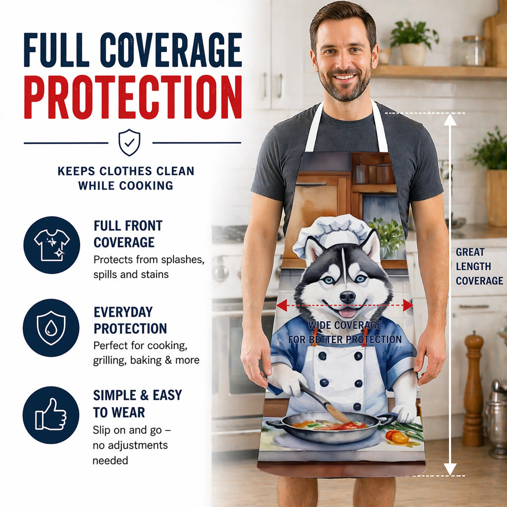 Siberian Husky The Chef Apron Cooking Kitchen Server Baking Crafts Gardening for Adult Women Men, Unisex, Large, Multicolor