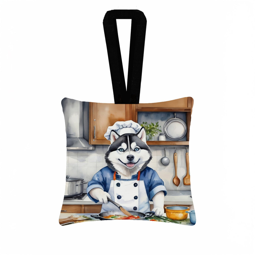 Siberian Husky The Chef Hanging Square Fabric Ornament 3.5 × 3.5 Decorative Door-Knob & Tree Hanger, Soft Fabric
