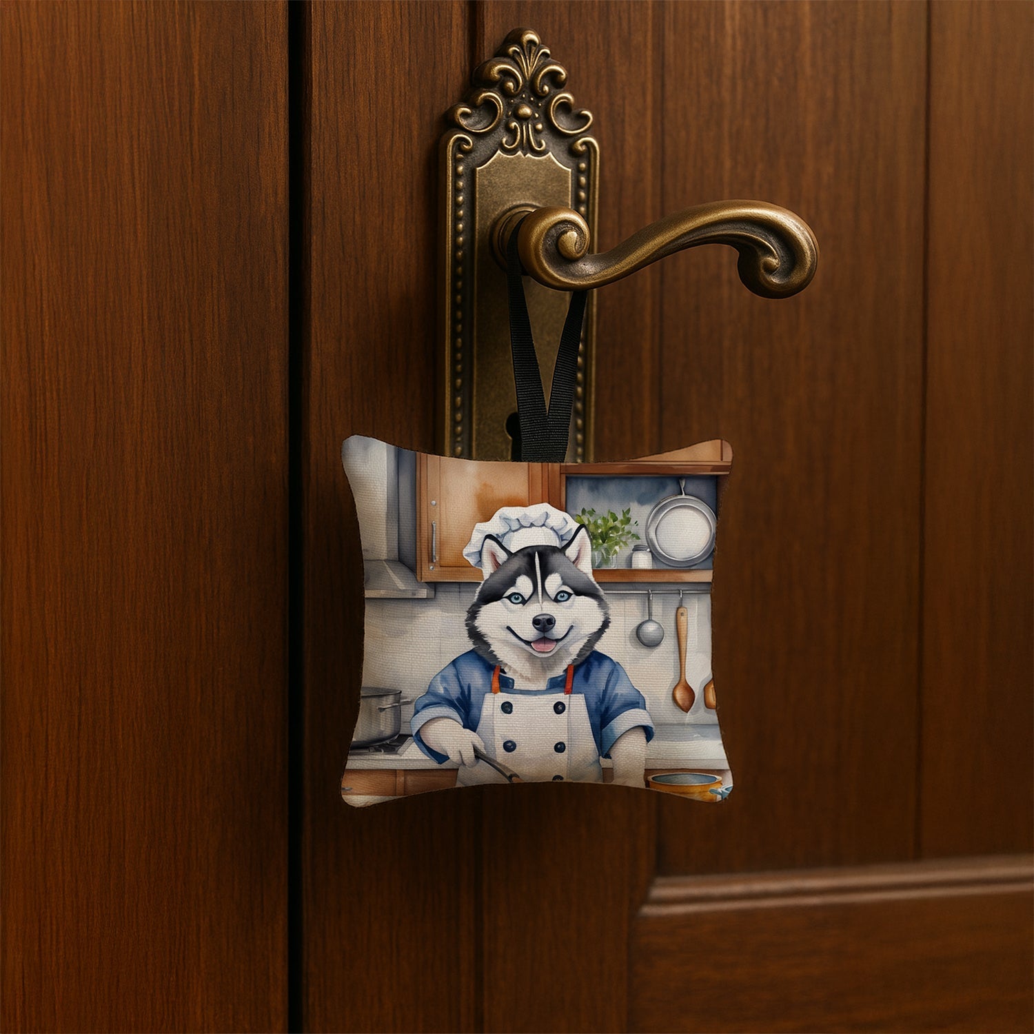 Siberian Husky The Chef Hanging Square Fabric Ornament 3.5 × 3.5 Decorative Door-Knob & Tree Hanger, Soft Fabric