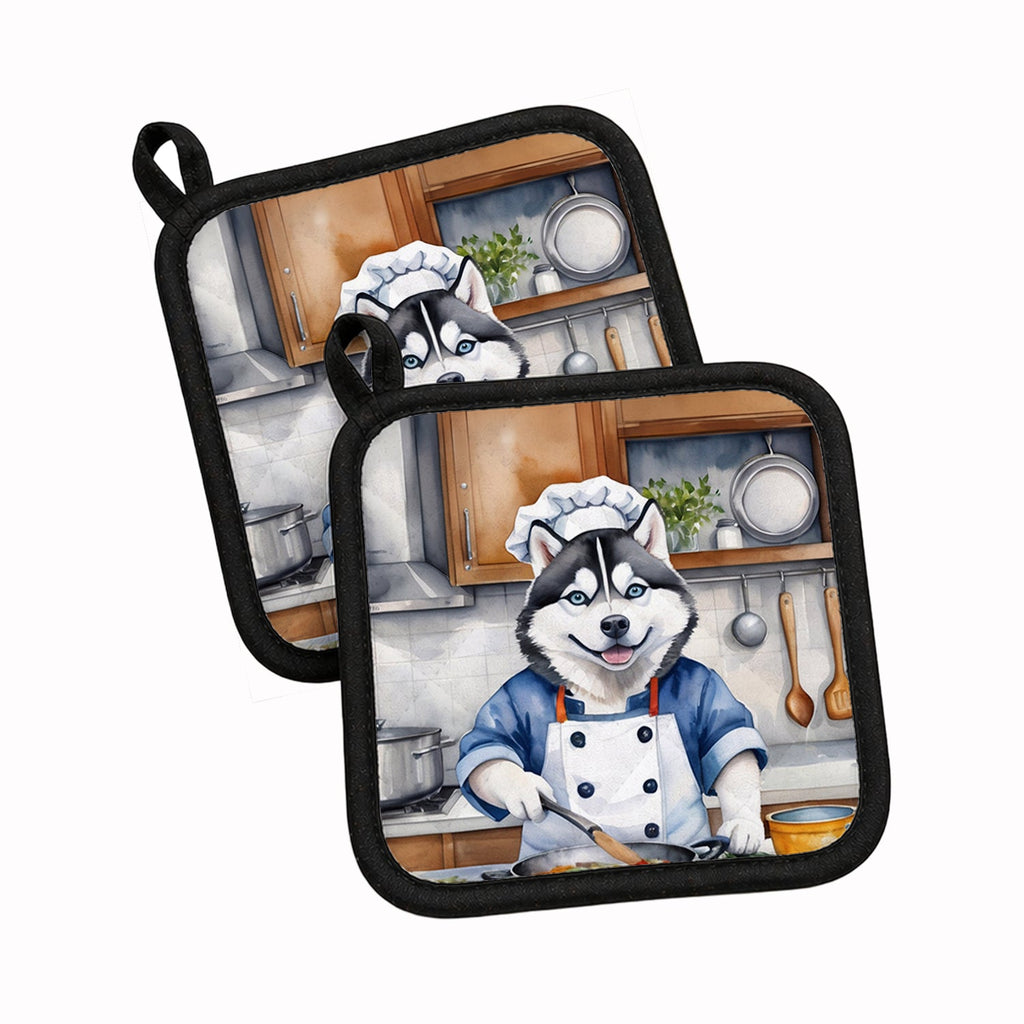 Siberian Husky The Chef Pot Holder Set of 2 Heat Resistant Quilted Hot Pads 7.5 x 7.5 Inch, Insulated Kitchen Trivets for Cooking & Baking