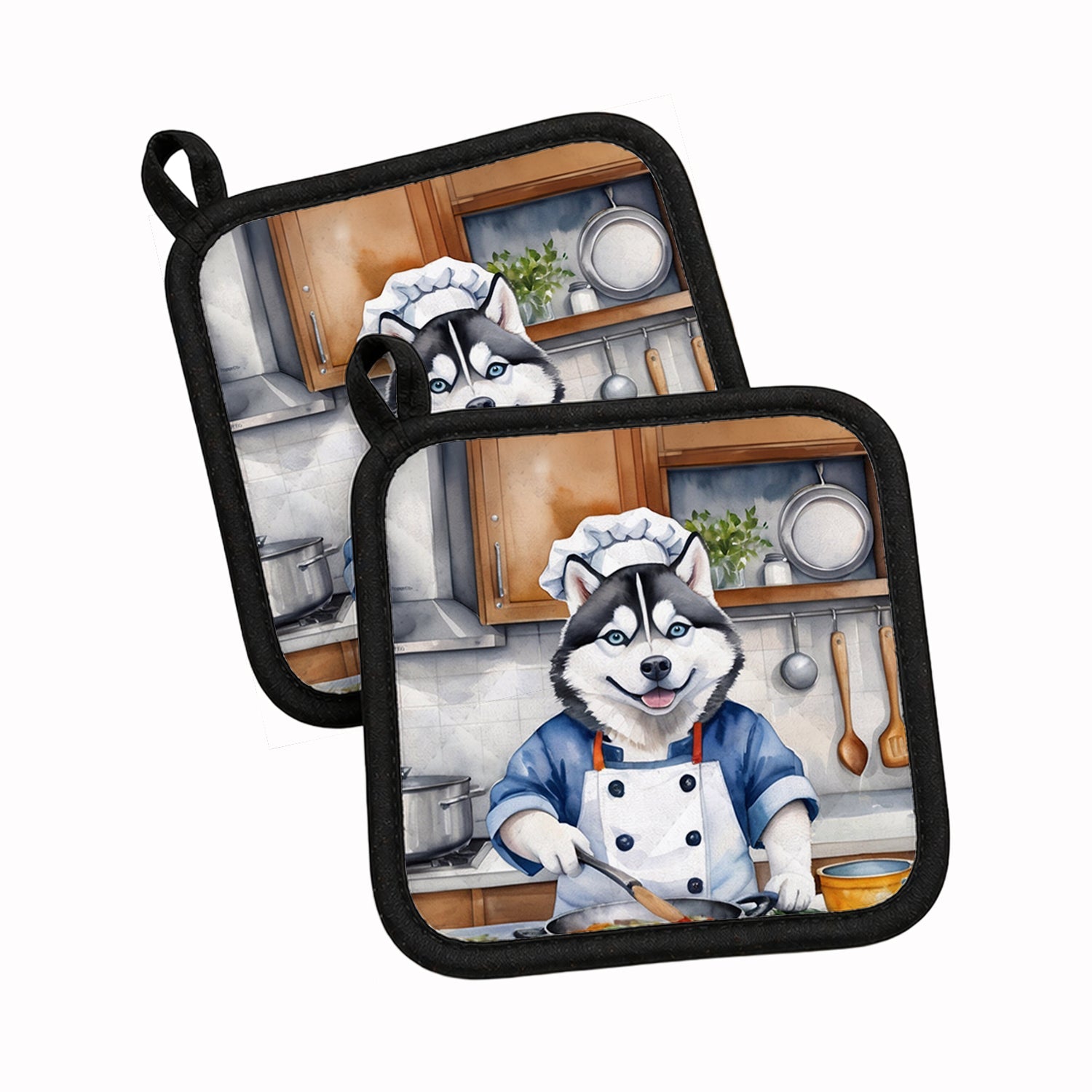 Siberian Husky The Chef Pot Holder Set of 2 Heat Resistant Quilted Hot Pads 7.5 x 7.5 Inch, Insulated Kitchen Trivets for Cooking & Baking
