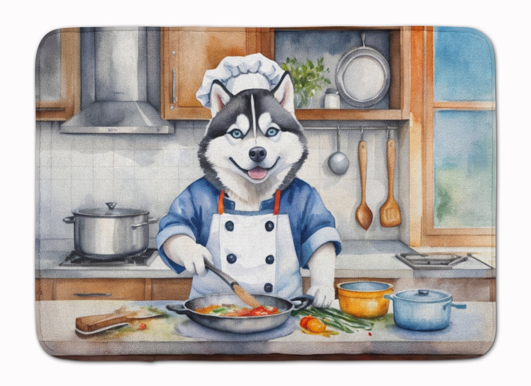 Siberian Husky The Chef Memory Foam Kitchen Mat Machine Washable Anti-Fatigue Cushion Comfort Bath or Kitchen Rug