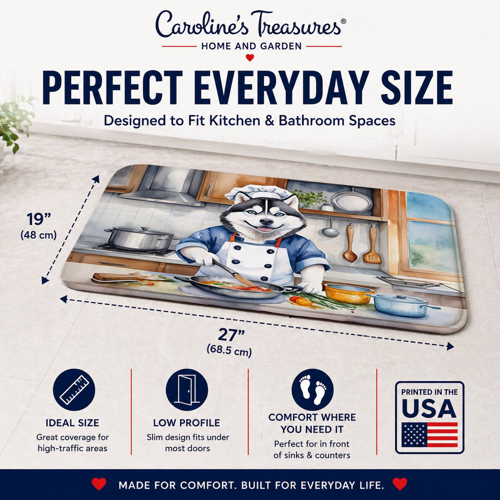 Siberian Husky The Chef Memory Foam Kitchen Mat Machine Washable Anti-Fatigue Cushion Comfort Bath or Kitchen Rug