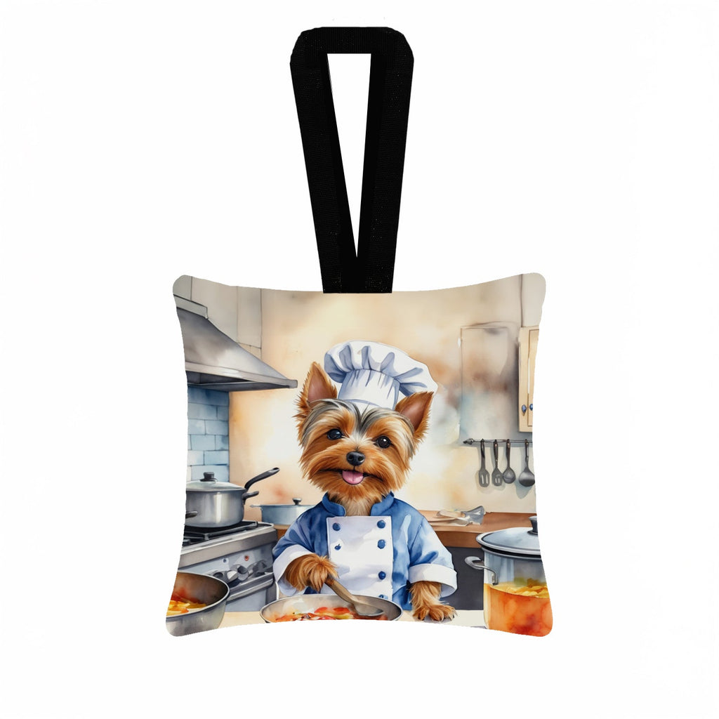 Silky Terrier The Chef Hanging Square Fabric Ornament 3.5 × 3.5 Decorative Door-Knob & Tree Hanger, Soft Fabric