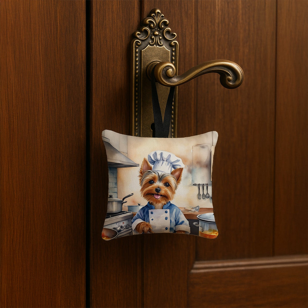 Silky Terrier The Chef Hanging Square Fabric Ornament 3.5 × 3.5 Decorative Door-Knob & Tree Hanger, Soft Fabric