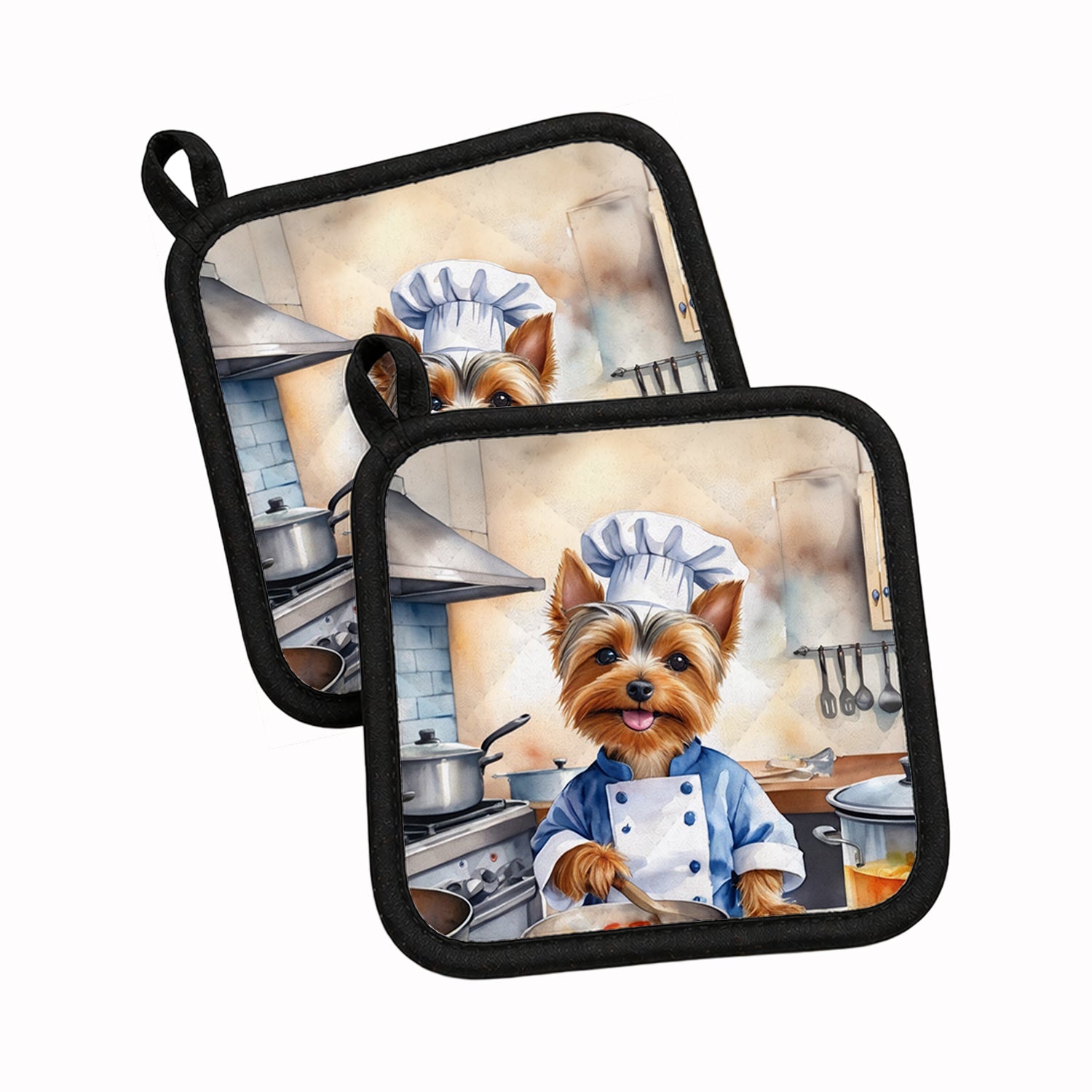 Silky Terrier The Chef Pot Holder Set of 2 Heat Resistant Quilted Hot Pads 7.5 x 7.5 Inch, Insulated Kitchen Trivets for Cooking & Baking