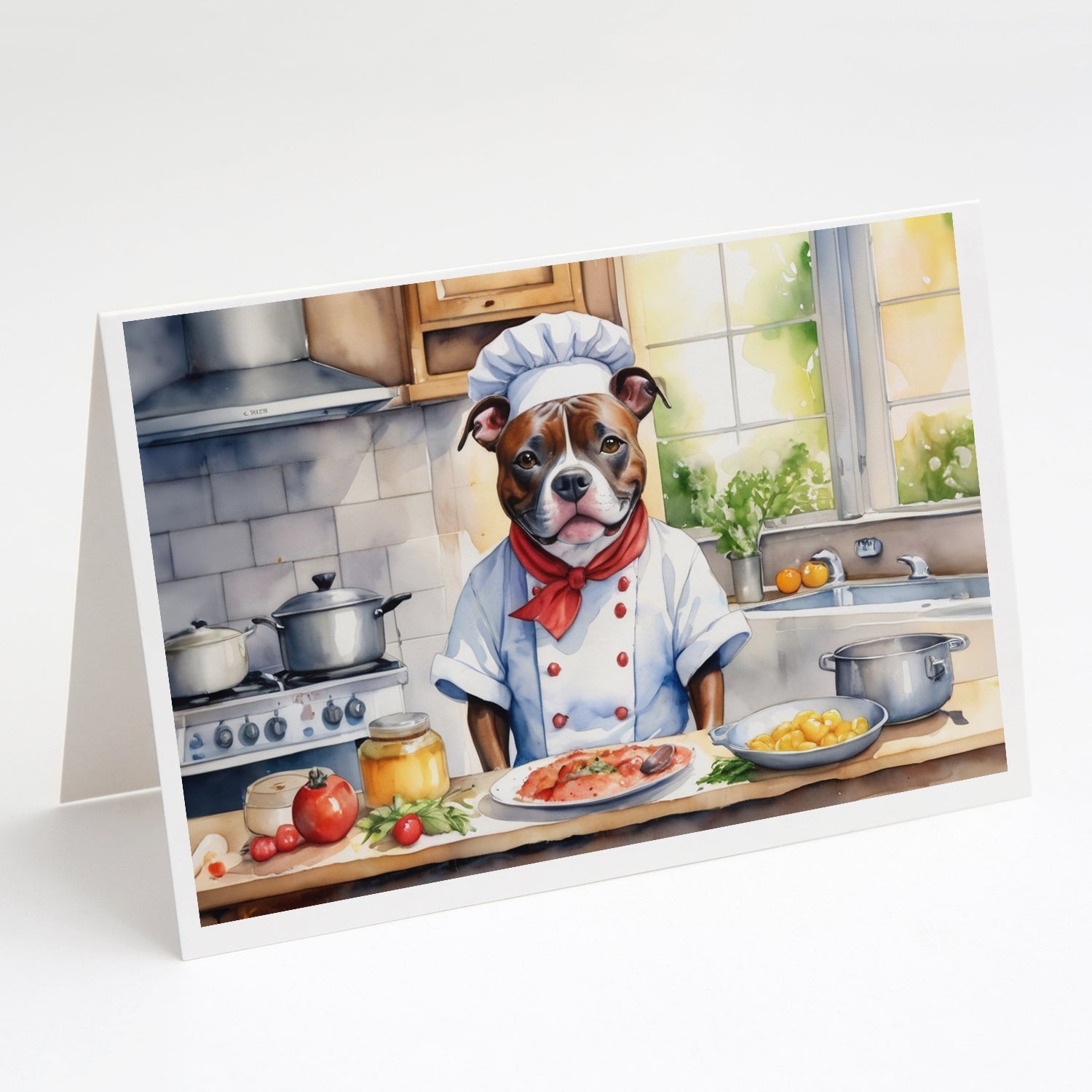 Staffordshire Bull Terrier The Chef Greeting Cards Pack of 8 Blank Cards with Envelopes Whimsical A7 Size 5x7